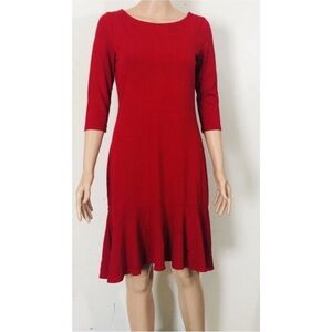 Ralph Lauren Viscose Red Midi  Dress Boat Neck Valance Size Medium